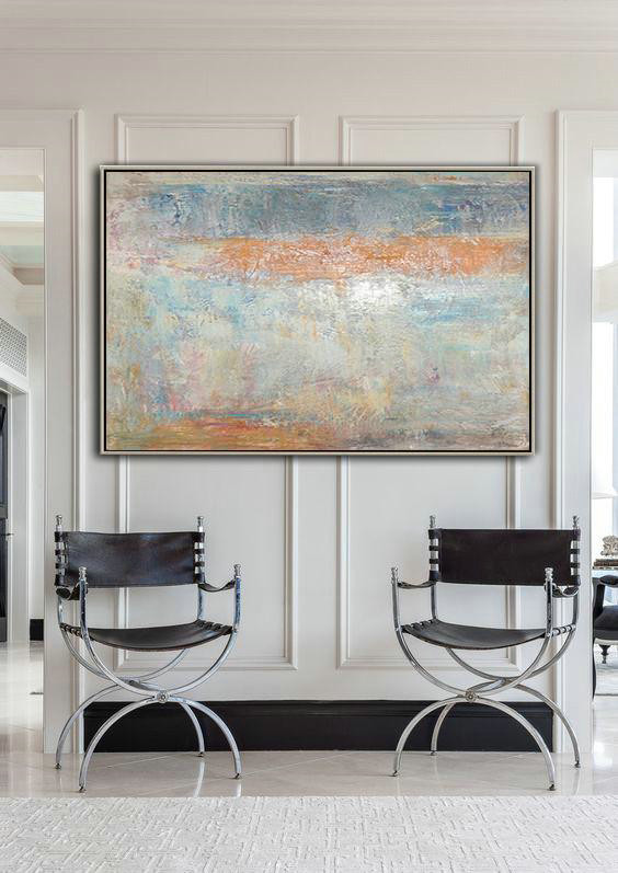 Original Extra Large Wall Art,Oversized Horizontal Contemporary Art,Modern Art Abstract Painting,Earthy Yellow,Grey,White.etc